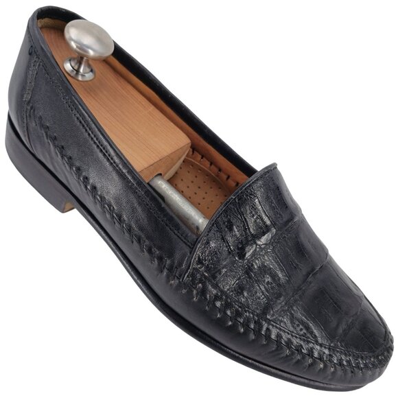 Exotic Crocodile Italian Dress Shoes Luca Lollini Mens 9M Handmade Black Loafers - Picture 2 of 10